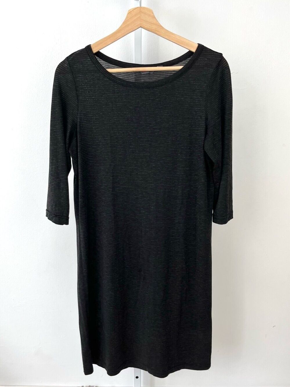 ROHAN Womens 10 Striped Bateau Boat Neck 3/4 Sleeve Dress Lightweight Gray Black
